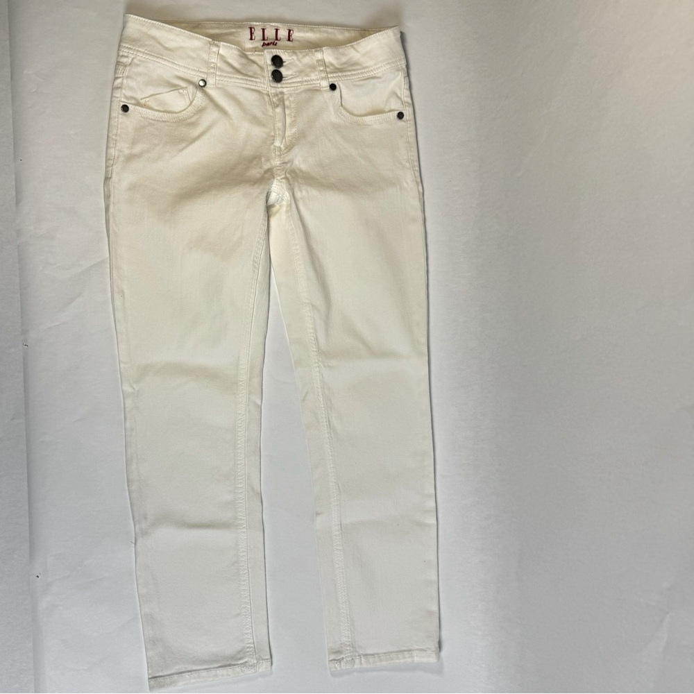 Elle Paris White Straight Skinny Stretch Denim Jean, Size 2